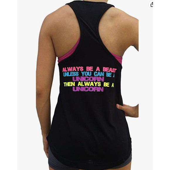 SoRock Women’s Unicorn Mode Tri Blend Tank Top Gym Shirt Black SZ S - Picture 2 of 10